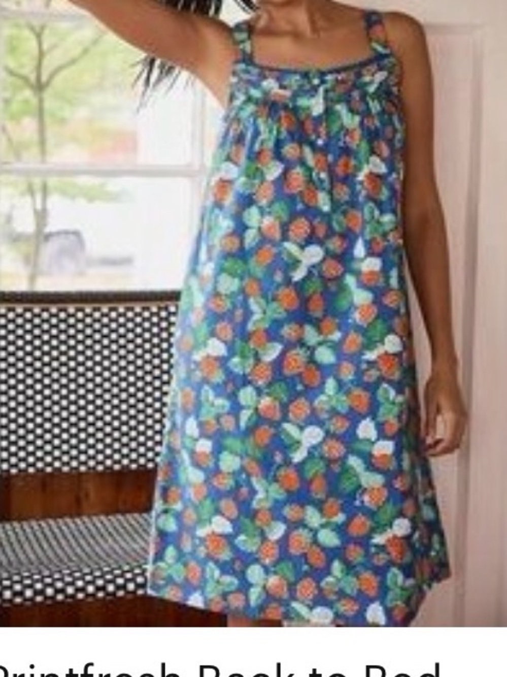Printfresh Back to Bed Sleeveless Nightgown Strawberry Fields Blue Cotton